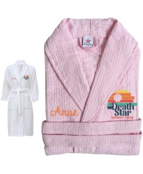 A Summer Camp with Custom TEXT Embroidery on WAFFLE bathrobe